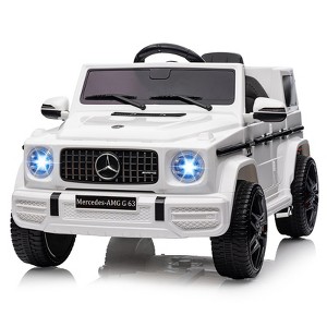 Electric Car for Kids, 12V Ride on Toy with Remote Control Ride On Car with LED Light MP3 USB, White - 1 of 4