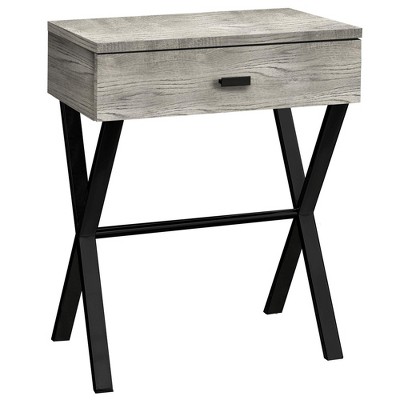 Monarch Specialties Accent Table, Side, End, Nightstand, Lamp, Storage Drawer, Living Room, Bedroom, Grey Laminate, Black Metal, Contemporary, Modern