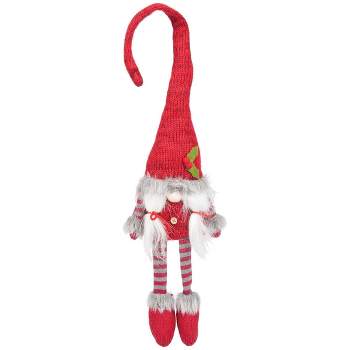 Transpac Fabric 15 In. Gray Christmas Plush Gnome Santa Shelf Sitter Set Of  2 : Target