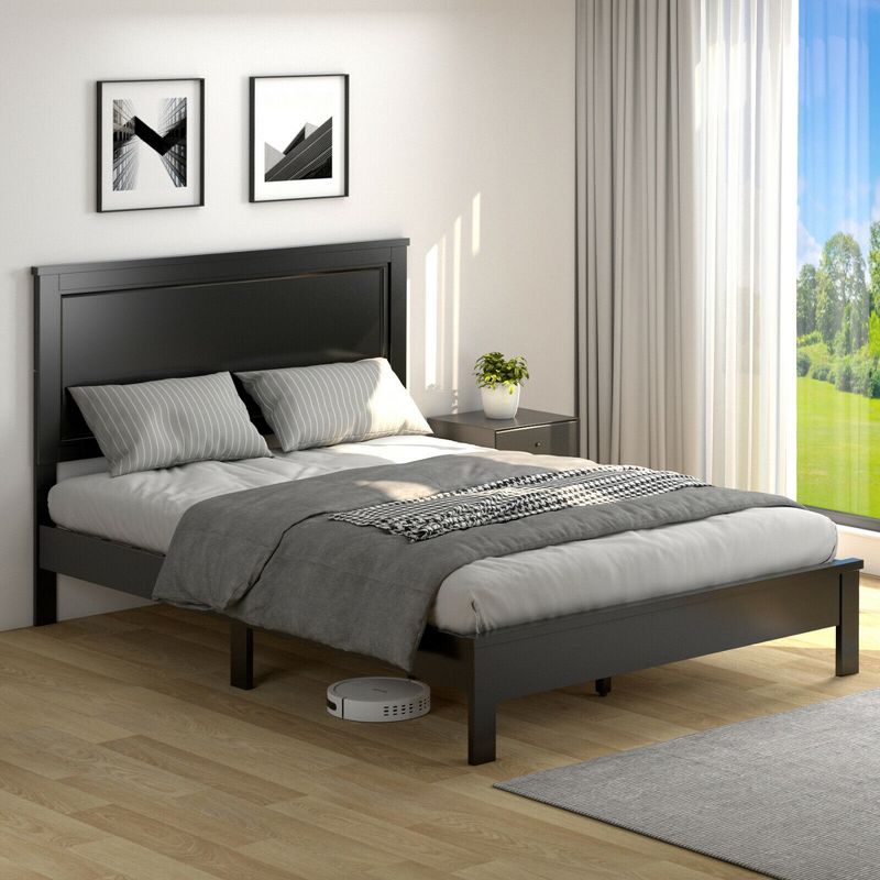 Costway Twin/Full/Queen Size Bed Frame Platform Slat High Headboard Bedroom Rubber Wood Leg, 2 of 11