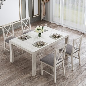 VECELO 5/7 Piece Extendable Dining Table Set with Upholstered X-Back Chairs, Farmhouse Wood Top for Kitchen or Dining Room, Gray - 1 of 4