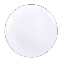 Smarty Had A Party 10.25" White with Silver Rim Organic Round Disposable Plastic Dinner Plates (120 Plates)