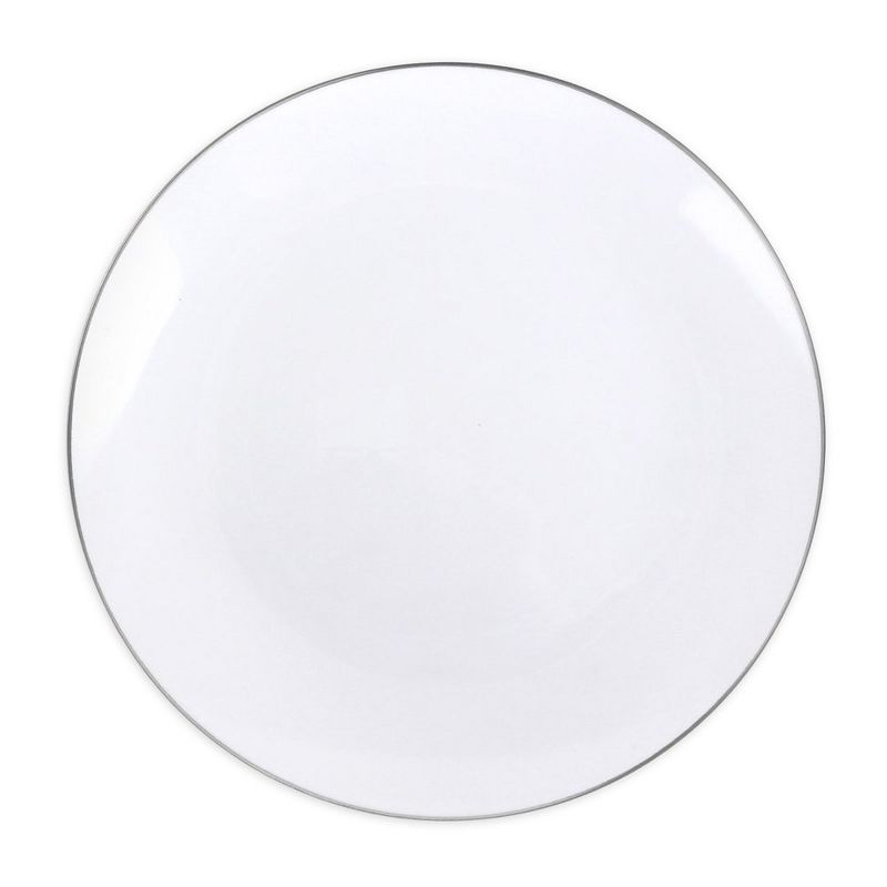 Smarty Had A Party 10.25" White with Silver Rim Organic Round Disposable Plastic Dinner Plates (120 Plates), 1 of 3