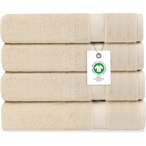 Delara 100% Organic Cotton 650 GSM Long Staple, Soft, Quick Dry & Ultra-Absorbent Bath Sheet (Pack of 4) - 1 of 4