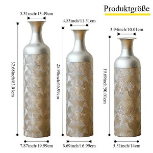 ORRD Set of 3 Silver Metal Floor Vases, Modern Wave Pattern Decor - Tall Cylinder Vases for Living Room, Office & Wedding Centerpiece - 1 of 4