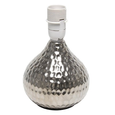 Silver Hammered Metal Table Lamp with Black Fabric Shade