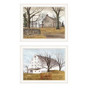 2Piece Vignette Stone Cottage Farmhouse & White Wooden Barn with Hay Rake White Framed Wall Art for Living Room,Home Decor by Billy Jacobs - 1 of 4