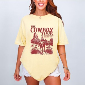 Simply Sage Market The Cowboy Tour Distressed Garment Dyed Tee - M - Butter - 1 of 4