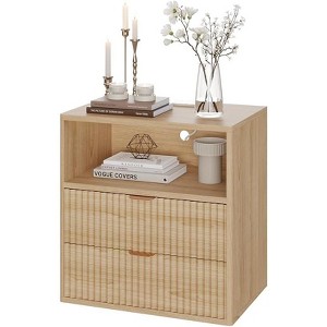 Nightstand Set of 2 with Charging Station, Natural Dresser for Bedroom,Bed Side Table Chest of Drawers Cabinet, Wood Night Stand for Living Room - 1 of 3
