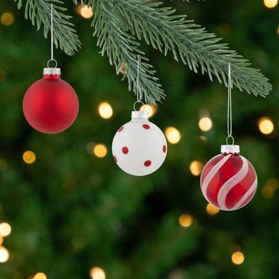 Red and White Glass Christmas Ball Ornament Set with Glitter, 1.75" (Set of 12)