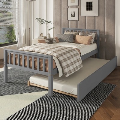 Dolonm Twin Bed with Trundle,Platform Bed Frame with Headboard & Footboard, Space-Saving, No Box Spring Needed