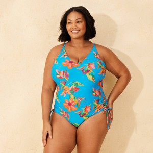 Women's Shirred Side-Tie Tummy Control Medium Coverage One Piece Swimsuit - Shade & Shore™ - 1 of 3