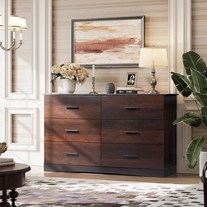 GALAXHERO 6-Drawer Wood Dresser – Wide Chest of Drawers with Large Storage Tower Unit, Modern Minimalist Organizer for Living Room & Bedroom - 1 of 1