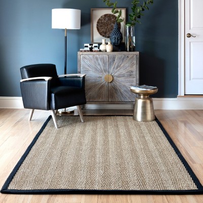 Black Seagrass Herringbone 61" Rectangular Easy Care Rug