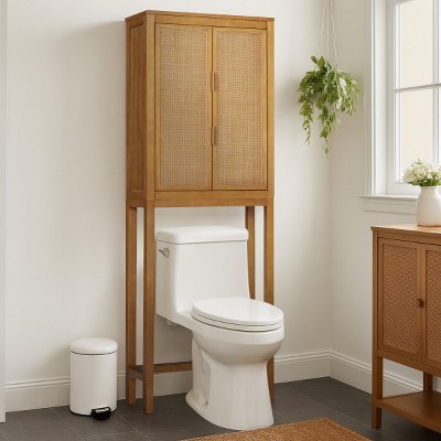 Teamson Home Hatteras Over the Toilet Cabinet with Rattan Inlay Doors and Sturdy Shelves