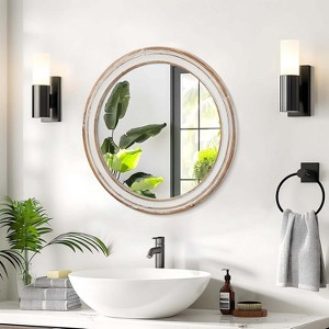 Kumasinova Round Bathroom Vanity Mirror,Wood Farmhouse Wall Mirror with Whitewash Edge Decorative,Mirrors for Bathroom Sink,Living Room,Bedroom - 1 of 4