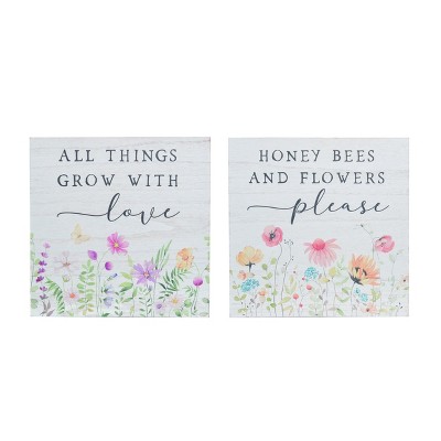 Transpac MDF Wildflower Garden Wall Decor Set of 2 Spring Home Decorations