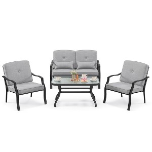Tangkula 4PCS Furniture Set Outdoor Conversation Sofa w/ Tempered Glass Coffee Table Patio - 1 of 4