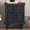 ORRD Dark Blue Vintage Nightstand with 2 Drawers & Roman Column Legs, Solid Wood Bedside End Table Set of 2 for Bedroom - 3 of 4