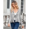 Women's Tie Front Cardigan with Ruffled Hem Lapel Neck Long Sleeve Knit Sweater - 2 of 4