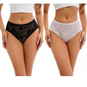INSPIRE CHIC 2 Pcs Women's Breathable Briefs Regular & Plus Size Hipster Panties Mid-Waisted Underware - 1 of 4