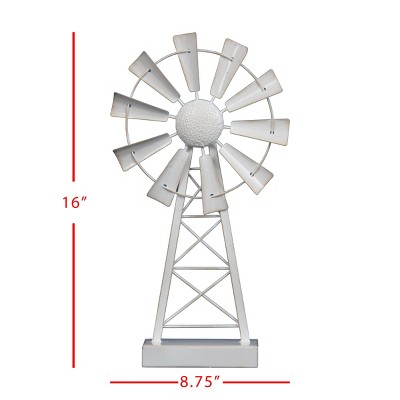 Small White Enamel Metal Windmill Table Figurine