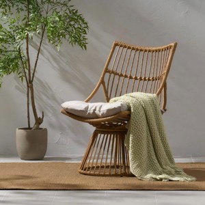 Boho Wicker Barrel Chair with Cushion,High Back Rattan Lounge Chair for Indoor Outdoor Use on Papasan Base–Maison Boucle - 1 of 4