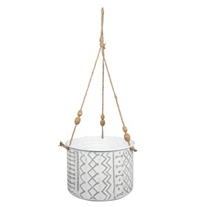 Large Multi Pattern Metal, Jute & Wood Hanging Planter - Foreside Home & Garden - 1 of 4