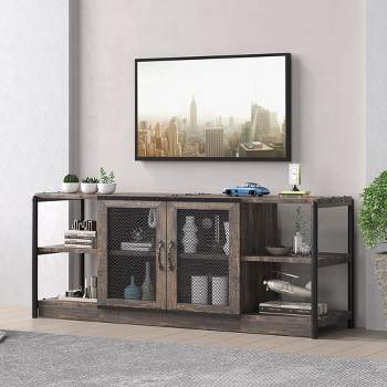 TV Stand for 65+ Inch TV, Industrial Entertainment Center TV Media Console Cabinet, Farmhouse TV Stand with Storage and Mesh Door