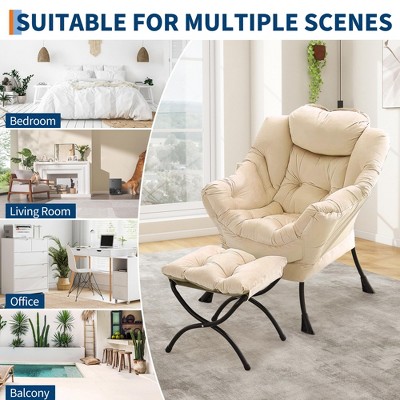 Modern Lazy Sofa Chair with Soft Bag Upholstery and Iron Frame, Single Indoor Sofa Chair Featuring Comfortable Backrest and Footrest,