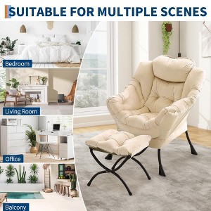 Modern Lazy Sofa Chair with Soft Bag Upholstery and Iron Frame, Single Indoor Sofa Chair Featuring Comfortable Backrest and Footrest, - 1 of 4