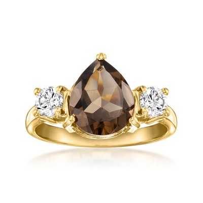 Ross-Simons 3.00 Carat Smoky Quartz Ring With .50 ct. t.w. Lab-Grown Diamonds in 18kt Gold Over Sterling