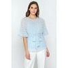 Slickblue Women's Pom-Pom Peplum Top, Ruffle Sleeve Blouse with Waist Tie, Round Neck Style, Light Blue, Size S-L - 2 of 4