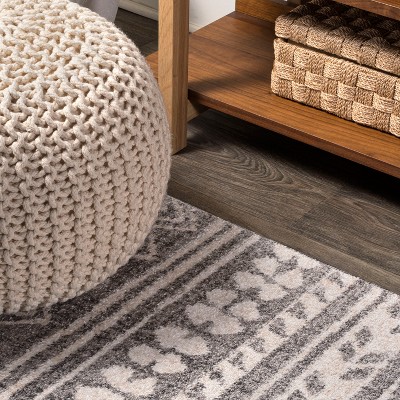 Gray and Ivory Geometric Stripe Runner Rug