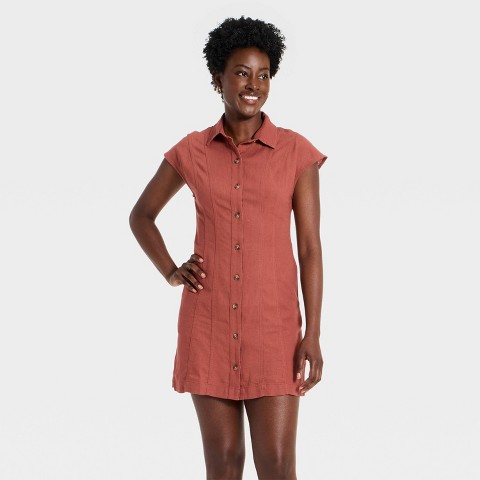 Женские платья Universal Thread Women's Short Sleeve Mini Shirt Dress - Universal Thread™ Rust M