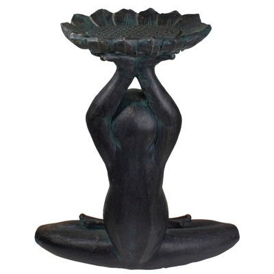 22.25" Gray Yoga Frog with Bird Feeder Ceramic Outdoor Statue