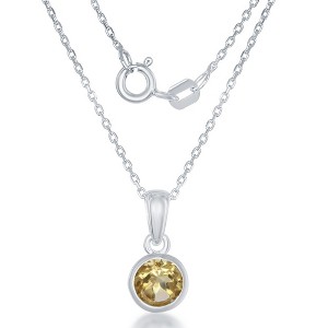 Bella Silver Sterling Silver, "November" Bezel Set 18" Pendant Necklace  - Citrine - Yellow - 1 of 2