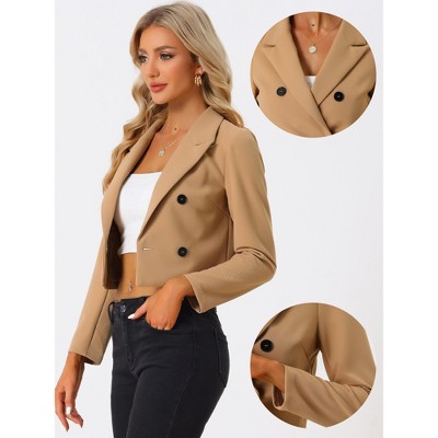 INSPIRE CHIC Women's Notched Lapel Collar Button Casual Office Blazers Khaki X-Small — фото 2