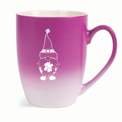 Elanze Designs Gnome With Dot Pattern On Hat Two Toned Ombre Matte 10 ounce New Bone China Coffee Tea Cup Mug, Pink and White