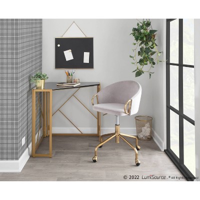 Claire Modern Swivel Task Chair in Silver Velvet with Gold Metal Base