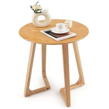 Costway 24" Round Side Table Solid Rubber Wood End Table Beside Sofa&Bed for Small Space Brown/Natural