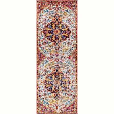 Mark & Day Olivia 2'7"x7'3" Runner Woven Indoor Area Rugs Neon Pink: Stain-Resistant, Pet Friendly, Traditional Medallion Design