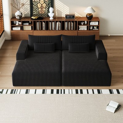 102" Cloud Plush Sectional Chaise with Reclining Sofa Bed - No Assembly, Modern Indoor Lounge