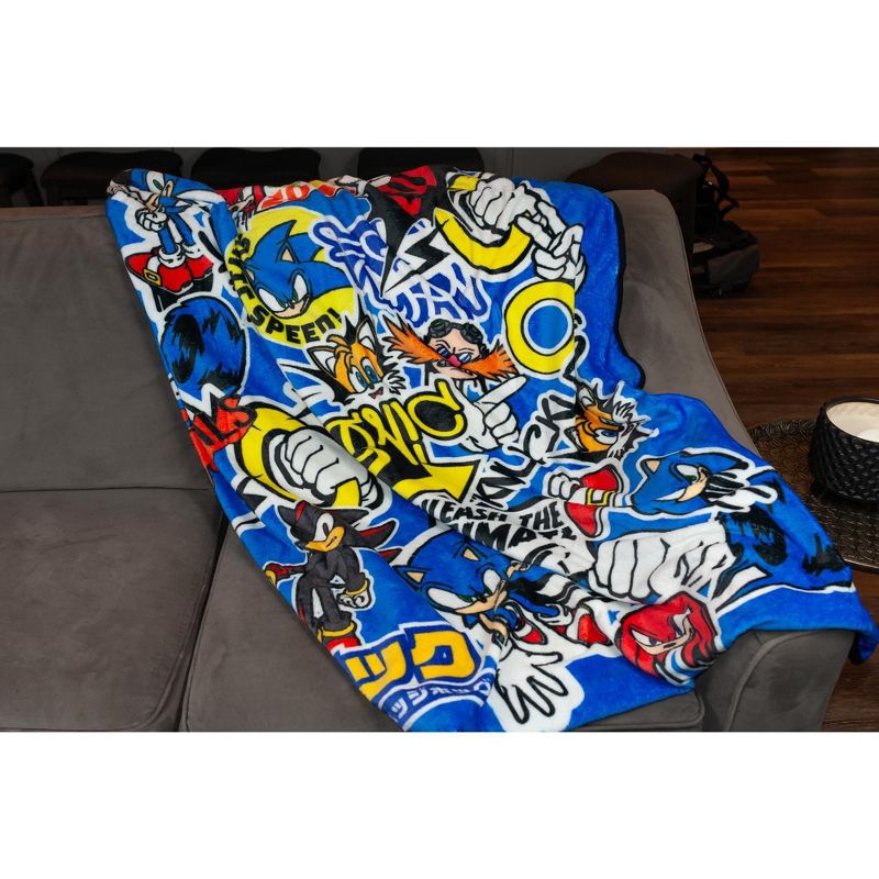 Just Funky Sonic The Hedgehog Sticker Bomb Fleece Throw Blanket | 45 x 60 Inch Cozy Blanket, 5 of 8