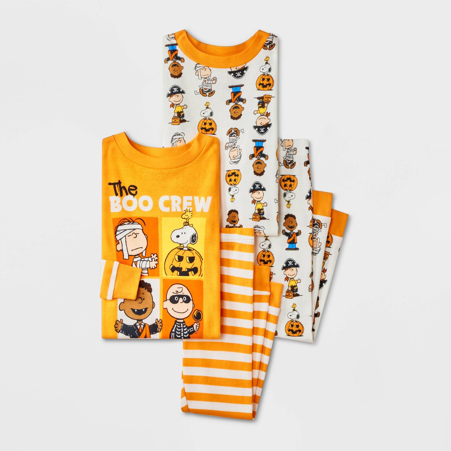 Toddler 4pc Peanuts Cotton Long Sleeve Halloween Pajama Set - Orange/White 12M
