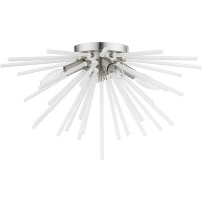 Modern Uptown 4-Light Brushed Nickel Flush Mount with Acid Etched Rods