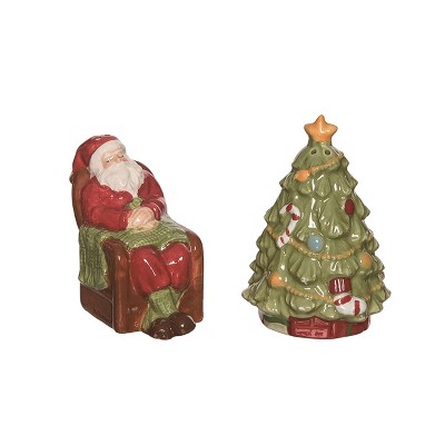 Transpac Christmas Classic Santa and Tree Dolomite Salt and Pepper Shakers Collectables Multicolor 3.25 in. Set of 2