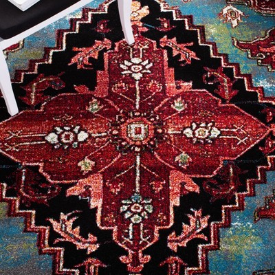 Vintage Hamadan Blue and Red Synthetic Area Rug