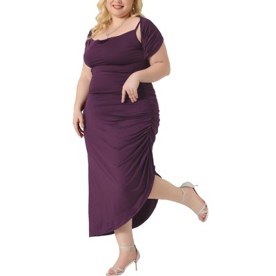 Agnes Orinda Women's Plus Size Spaghetti Strap Cowl Neck Ruched Cami with Shawl Maxi Bodycon Dress