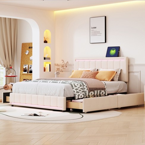 Modern upholstered queen deals bed